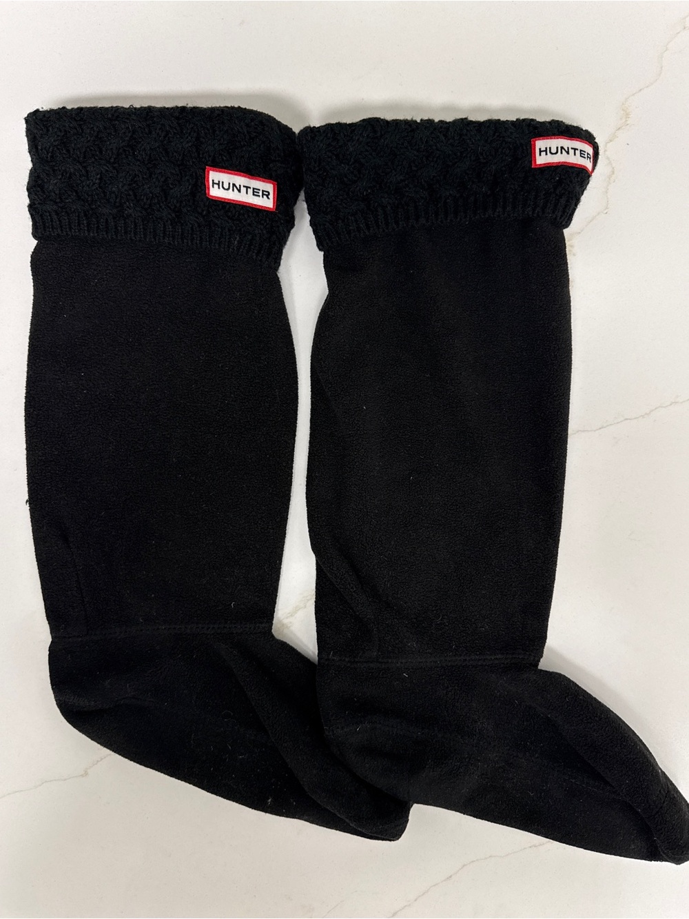 Hunter Original Tall Boot Socks M/L Black Fleece Cable Knit
